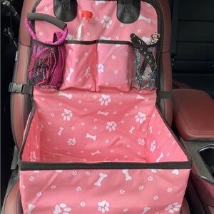 Pink Car Seat Organizer with Paw and Bone Print